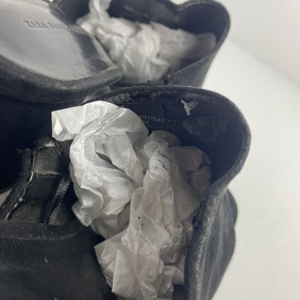 Zara‎ Women's Size 38 Chunky Heel Mules Peep Toe Black Suede Y2K Minimalistic